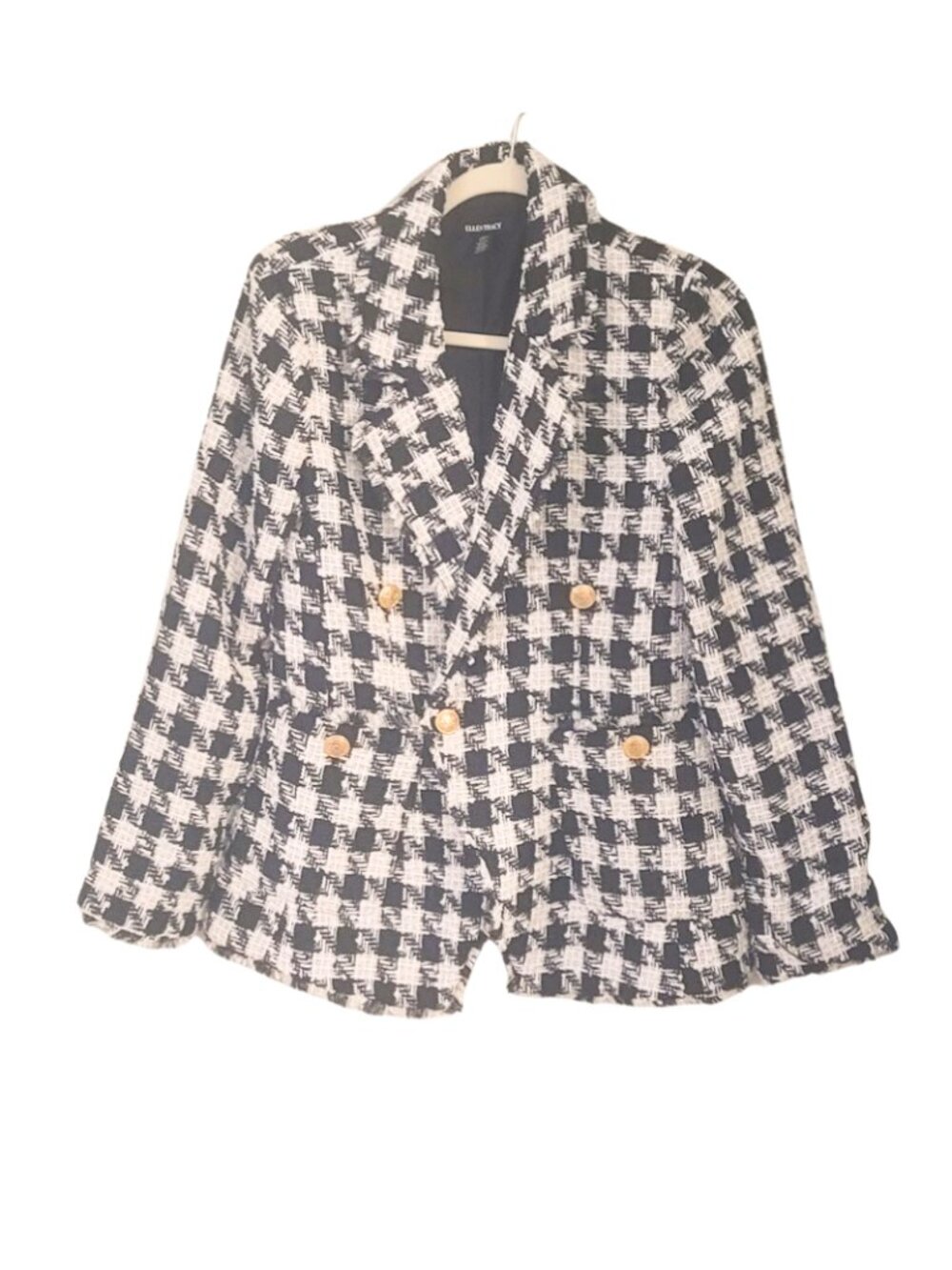 Ellen Tracy Plaid Tweed Blazer Jacket with Gold Buttons. Sz Small.